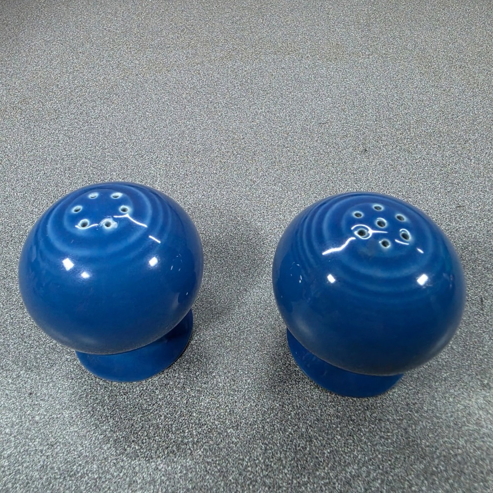 Fiesta Salt and Pepper Shakers Blue Excellent Ball Shape Ceramic Set
